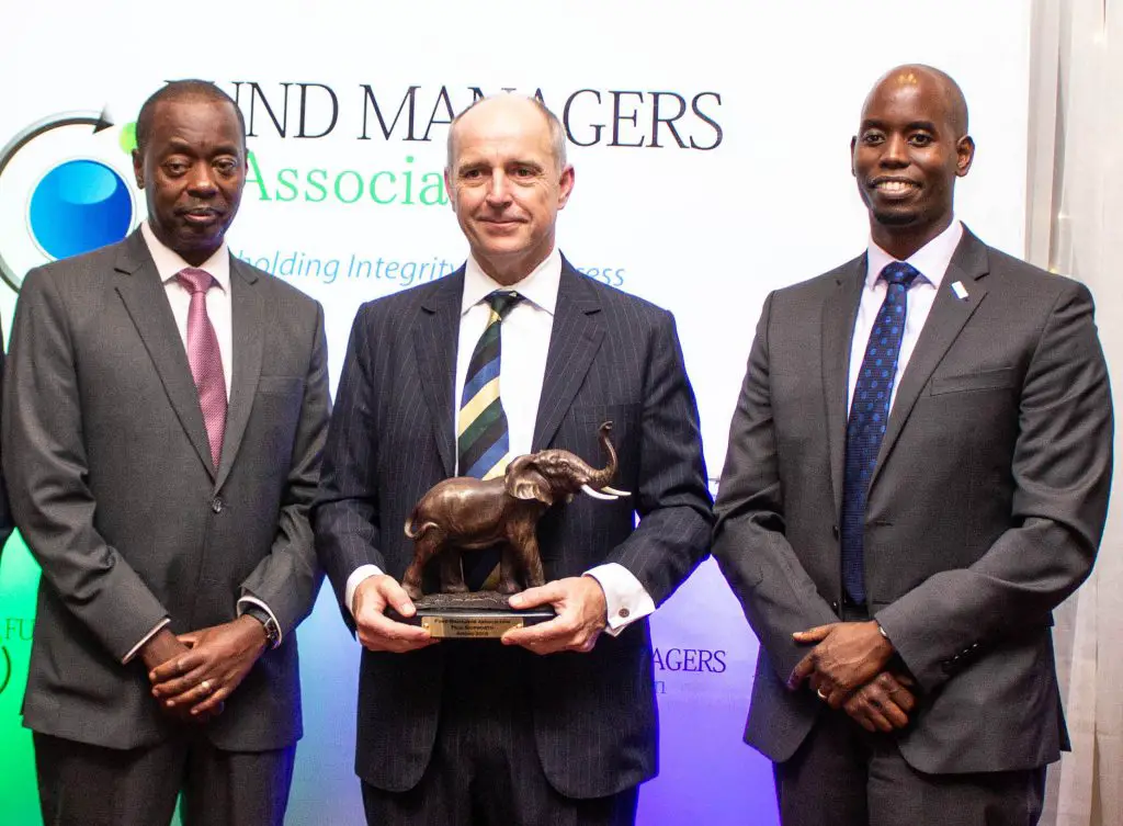FILE PICTURE Retirement Benefits Authority CEO Nzomo Mutuku Sanlam Investments East Africa CEO Jonathan Stichbury and Capital Markets Authority CEP Paul Muthaura