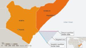 A map showing the disputed maritime border Kenya and Somalia. The Oil wealth could be pitting Somalia and Kenya against each other www.theexchange.africa
