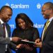 Sanlam Kenya Chief Financial Officer Kevin Mworia with Life CEO Stella Njunge and Group CEO Patrick Tumbo. Weeks after announcing a profitable turnaround, the company has approved a Voluntary Early Retirement scheme for its staff. www.theexchange.africa