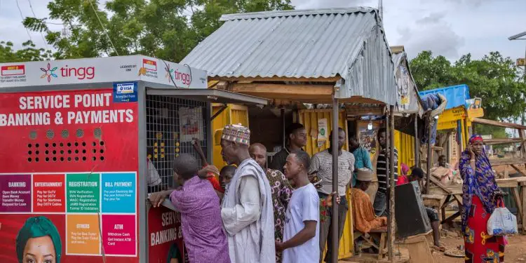 A Cellulant Tingg neighbourhood banking kiosk in Nigeria. Cellulant has integrated into the World Economic Forum. www.theexchange.africa