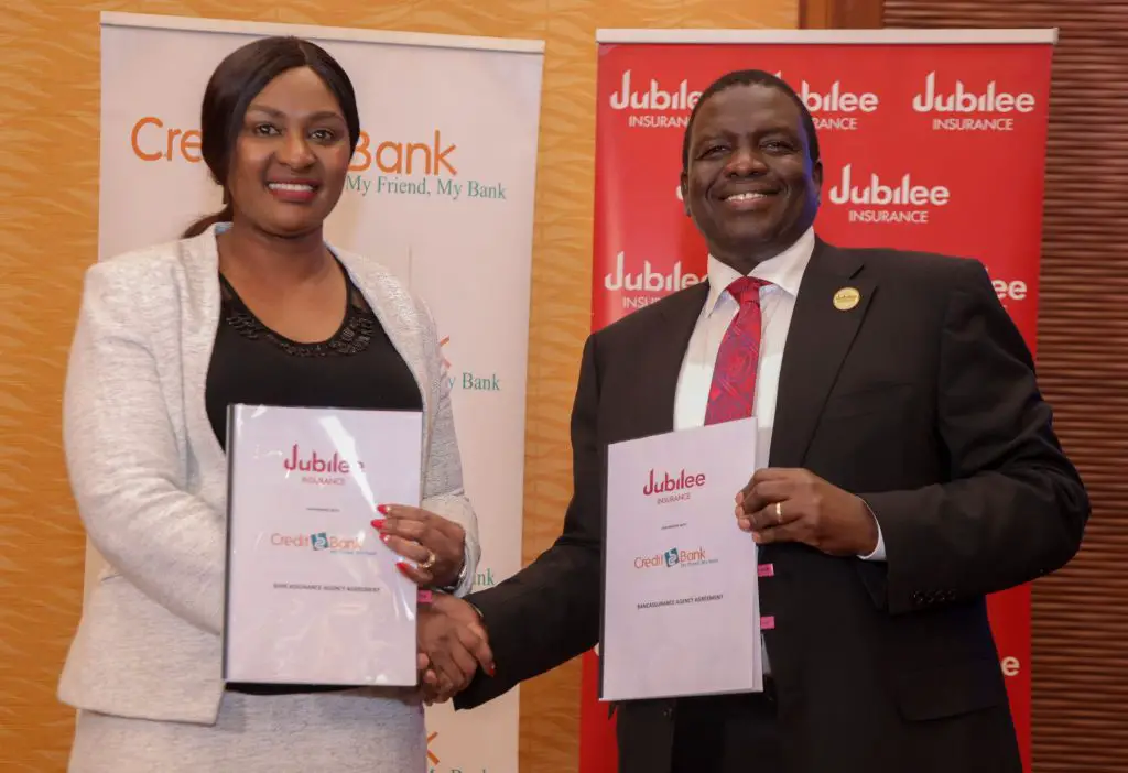 East Africa’s largest insurance group, Jubilee Holdings Limited has signed a deal with Credit Bank in a move that will see the two entities launch education and investment plans through the Bancassurance model.