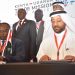 Kenya National Chamber of Commerce and Industry President Richard Ngatia(L) and H.E Abdullah Sultan Al Owais, Chairman, Sharjah Chamber of Commerce and Industry sign an MoU to open a satellite trade office in the United Arab Emirates at the UAE- Kenya Trade and Investment Forum./Courtesy