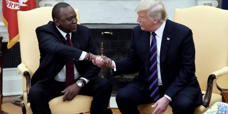 Presidents Uhuru Kenyatta (L) and Donald Trump during a meeting at the White House on Thursday. The two pledged to improve bilateral relations. www.theexchange.africa