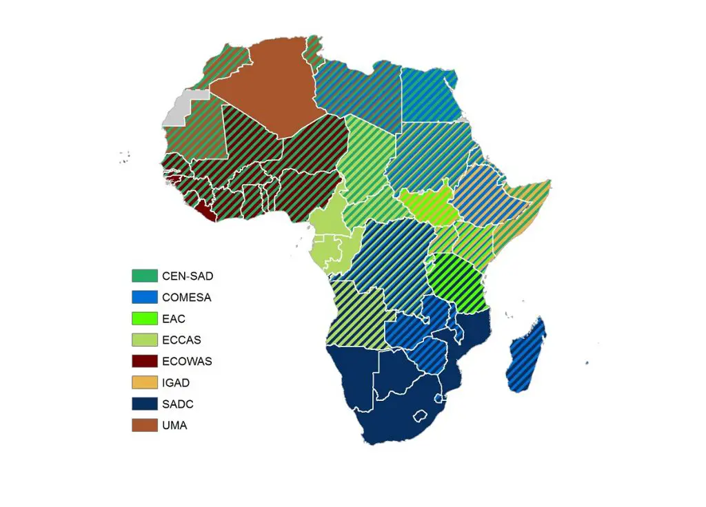 Africa's economic zones map. The continent should open up its borders to aid in rebounding its economy after the covid-19 coronavirus pandemic. www.theexchange.africa