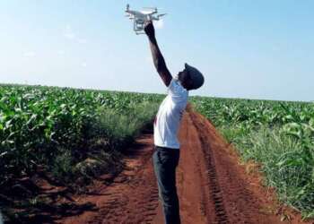 MAN USING DRONE ON FARM