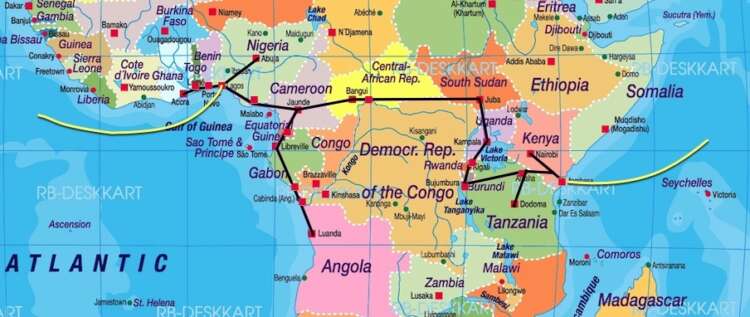 A map of the Trans African Railway which links Mombasa, Kenya in East Africa through to Lagos, Nigeria in West Africa with rail spurs to Ghana and Angola. AfCFTA is meant to spur Intra-African trade. www.theexchange.africa