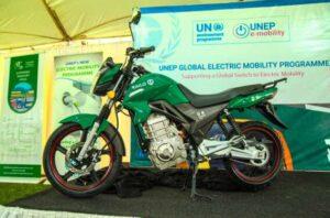 The electric bike at the UNEP launch. Data shows that Kenya is importing more motorcycles than cars, doubling its fleet every 7-8 years. www.theexchange.africa
