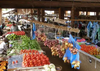 Produce sale at local market in Malawi.
