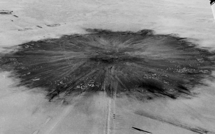 The site of Gerboise Bleue, the first French nuclear bomb test, on Feb. 20, 1960, a week after detonation.AFP- Getty Images