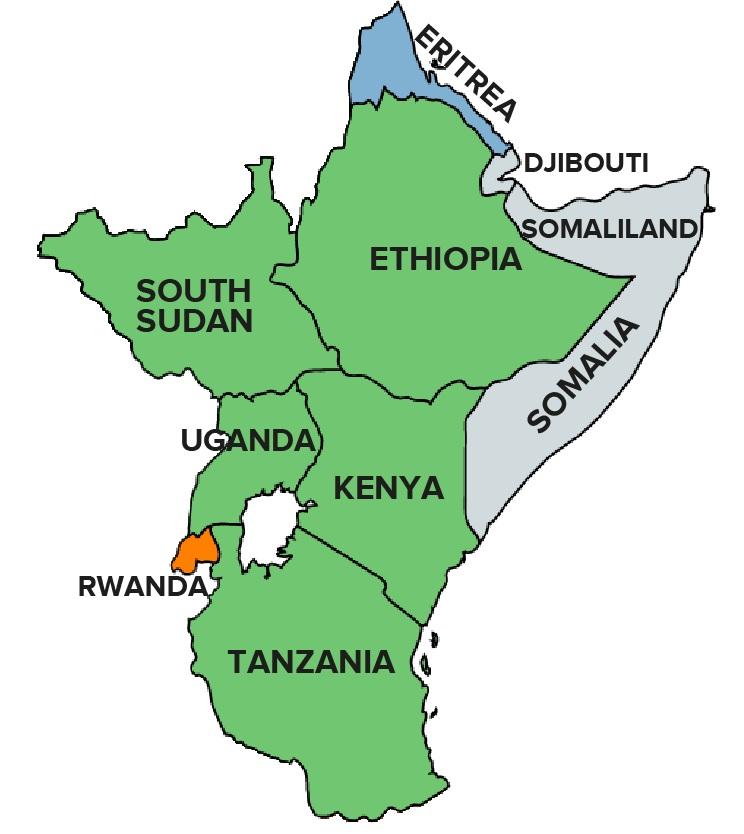 The Eastern Africa region. The green coloured are the EAC members. www.theexchange.africa