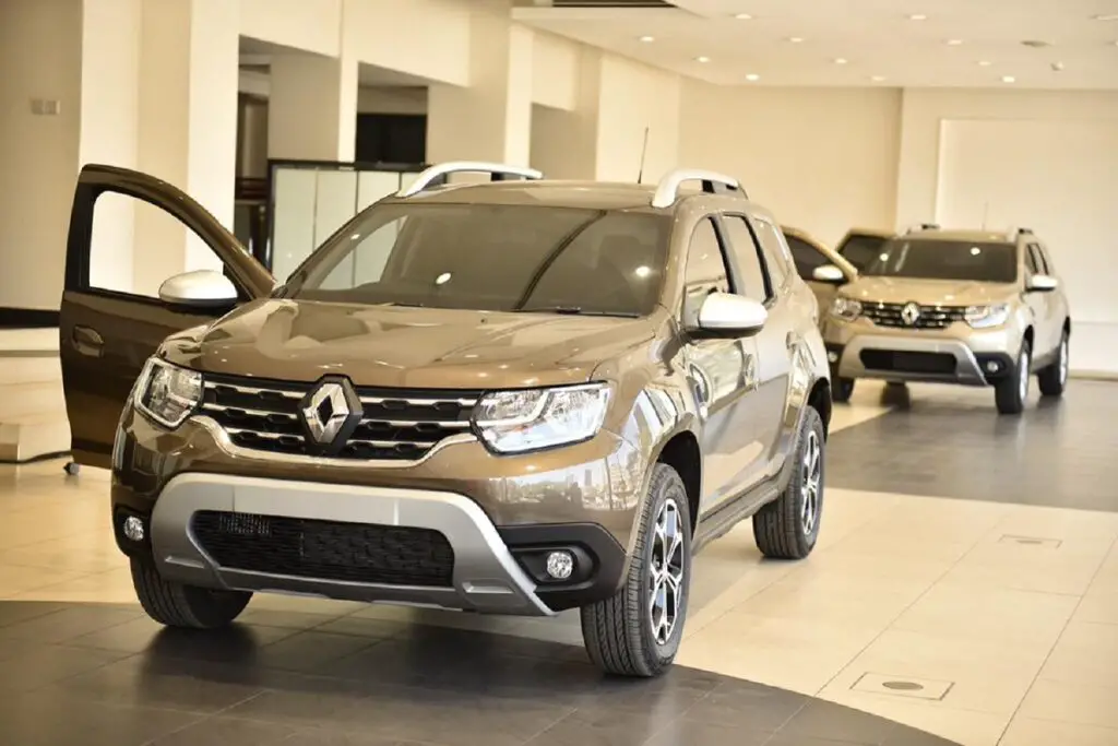 New Renault cars in a showroom. Autochek Africa will enable customers to buy new vehicles on loan. www.theexchange.africa