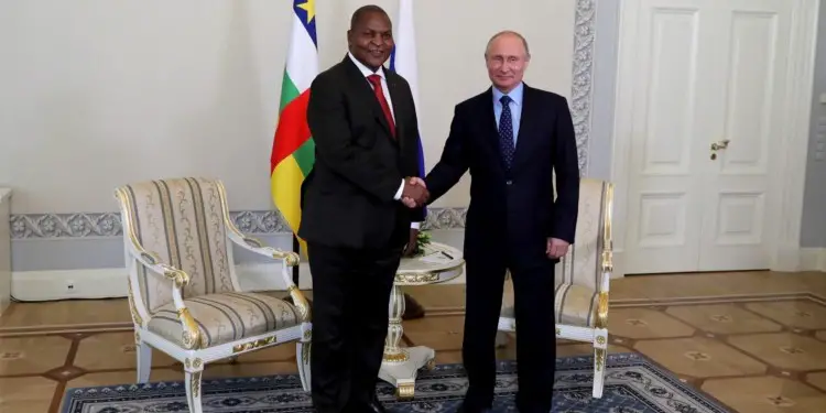 Russian President Vladimir Putin with President of Central African Republic, Faustin Archange Touadera in 2018. Russia’s Africa policy experts say RUssia has to do more to increase in Africa. www.theexchange.africa