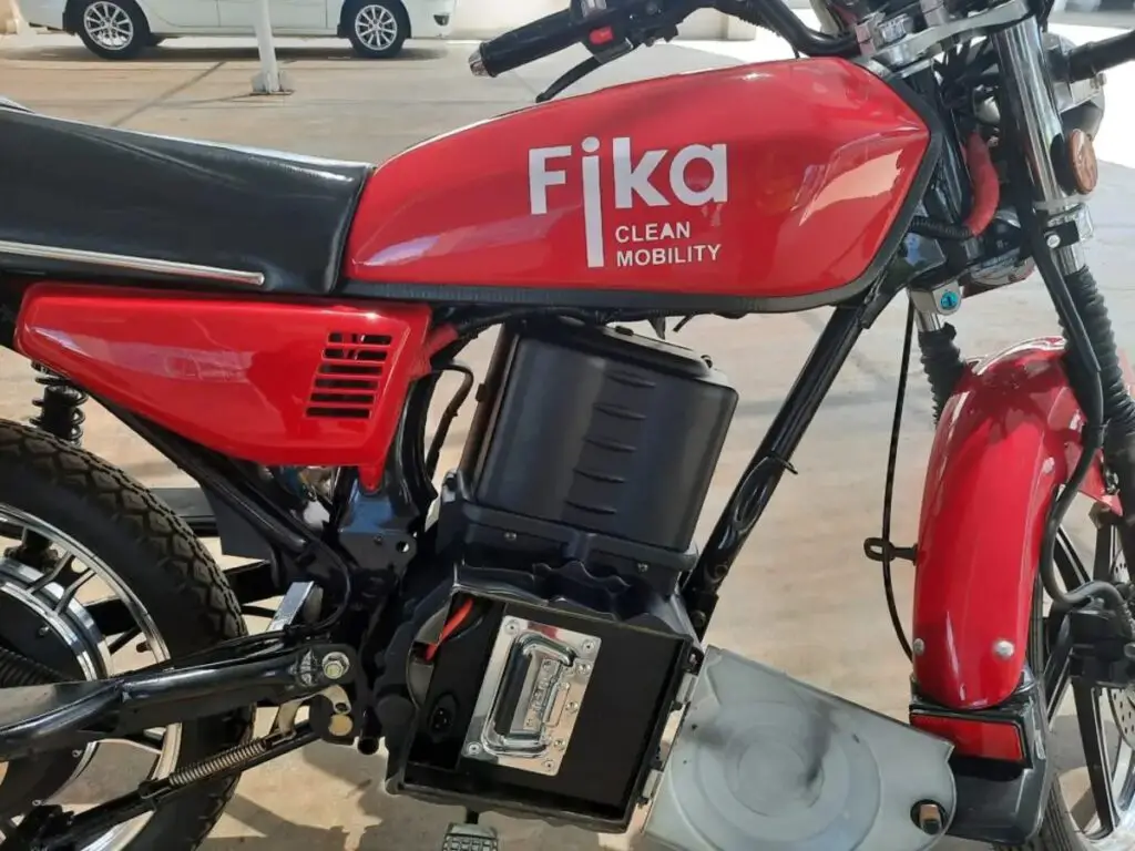 An electric motorcycle by Fika Mobility. The company targets switching Kenya’s 270 million motorcycle users to EV mobility. www.theexchange.africa
