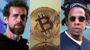 Jack dorsey (left) and rapper Jay z dumps 500 bitcoins in Africa. www.theexchange.africa