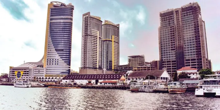 Photo of the Tanzania Ports Authority twin tower buildings in Dar es Salaam Tanzania. TPA operates a system of ports serving the Tanzania hinterland and the landlocked countries of Malawi, Zimbabwe,Zambia, Democratic Republic of Congo (DRC).