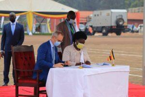 Total's Philippe Groueix and Energy Minister Ruth Nankabirwa sign MOU agreement for crude oil production in Uganda. www.theexchange.africa