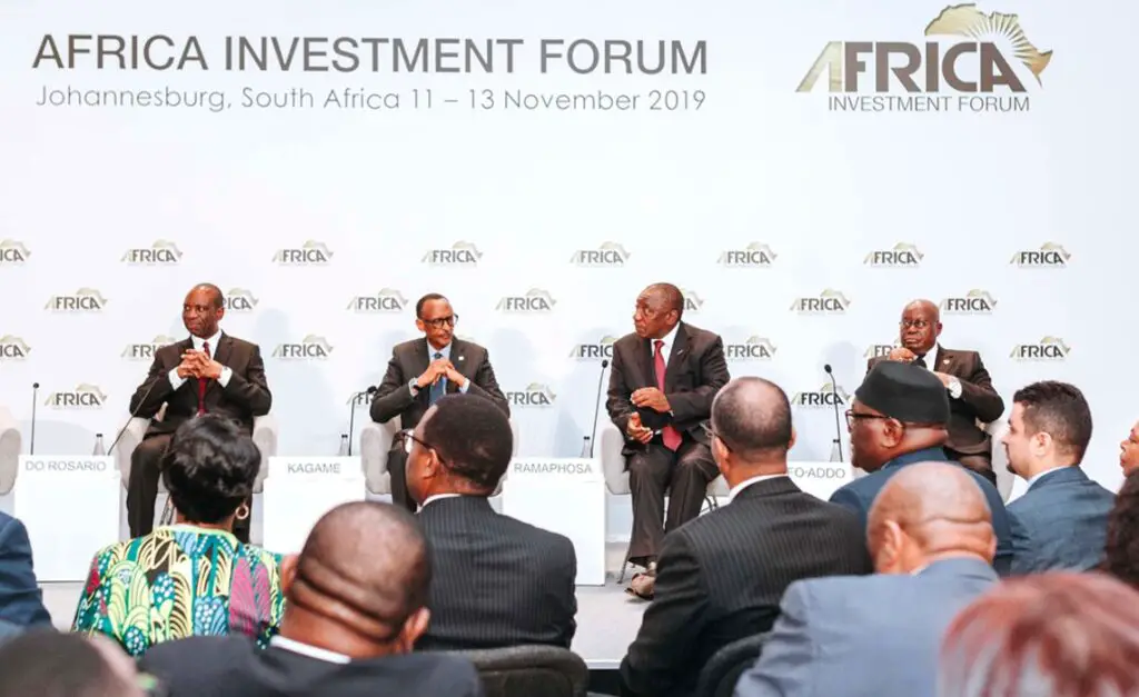Leaders of the Africa Investment Forum and stakeholders at a 2019 investment meeting. www.theexchange.africa.com