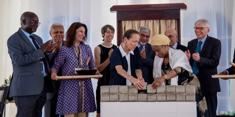 Princess Zahra Aga Khan, Chair of the Executive Committee of The Aga Khan Health Services laying the foundation stone of the Cancer Care Centre, Aga Khan Hospital, Dar es Salaam. She is with Ummy Mwalimu, the Minister of Health of the United Republic of Tanzania among other dignitaries present. www.theexchange.africa