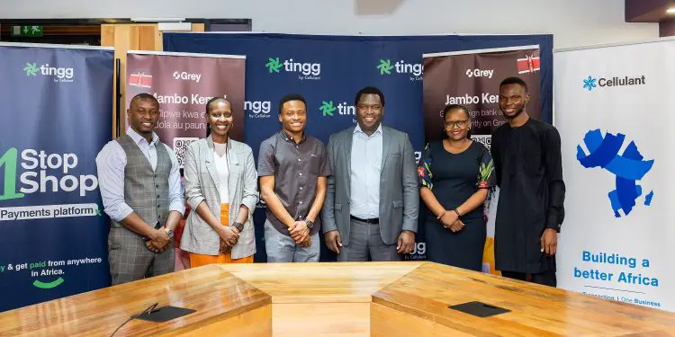From Left to Right - Richard Gesimba, Cellulant’s Head of Sales; Global & Regional Merchants , Ms Fionah Umulisa, Grey’s Regional Director , Mr Idorenyin Obong, Grey’s CEO , David Waithaka, Cellulant’s Chief Revenue Officer , Grace Maina, Account Manager; Global & Regional Merchants & Mr Femi Aghedo, Grey’s COO. www.theexchange.africa