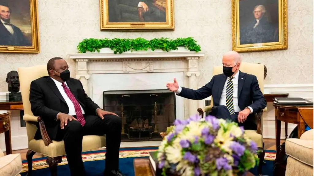 US President Joe Biden meets with his Kenyan counterpart Uhuru Kenyatta in the Oval Office at the White House in Washington DC, October 14, 2021. www.theexchange.africa