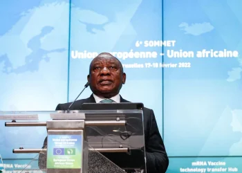 South Africa's President Cyril Ramaphosa gives a statement on the coronavirus disease (COVID-19) vaccination, during a European Union - African Union summit, in Brussels, Belgium February 18, 2022. (Photo/ REUTERS)