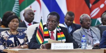 President of Zimbabwe Emmerson Mnangagwa delivering his solidarity statement during the Southern African Development Community (SADC) Solidarity Conference) Heads of State and Government. www.theexchange.africa