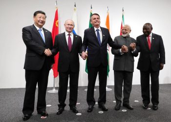 The leaders of the BRICS nations meet at the group’s summit in Osaka in June 2019. Concerns are India might pull out of the group over tensions with China. (Photo/ Reuters)