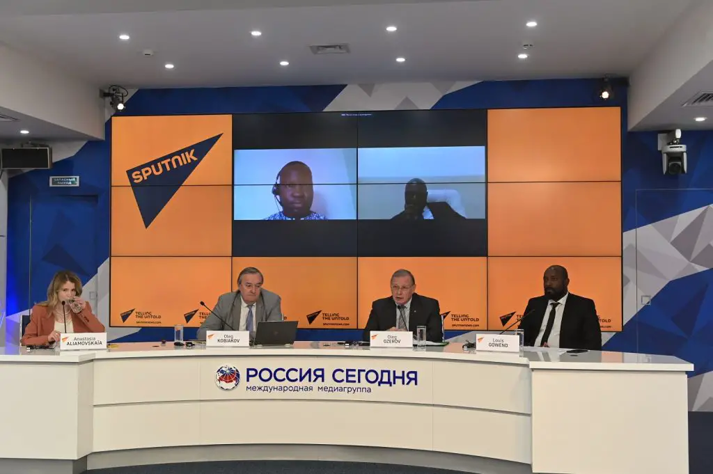 The Rossiya Segodnya roundtable panel during the discussion on food security in Africa. Sanctions are aimed at Russia's exports of food and fertiliser. www.theexchange.africa
