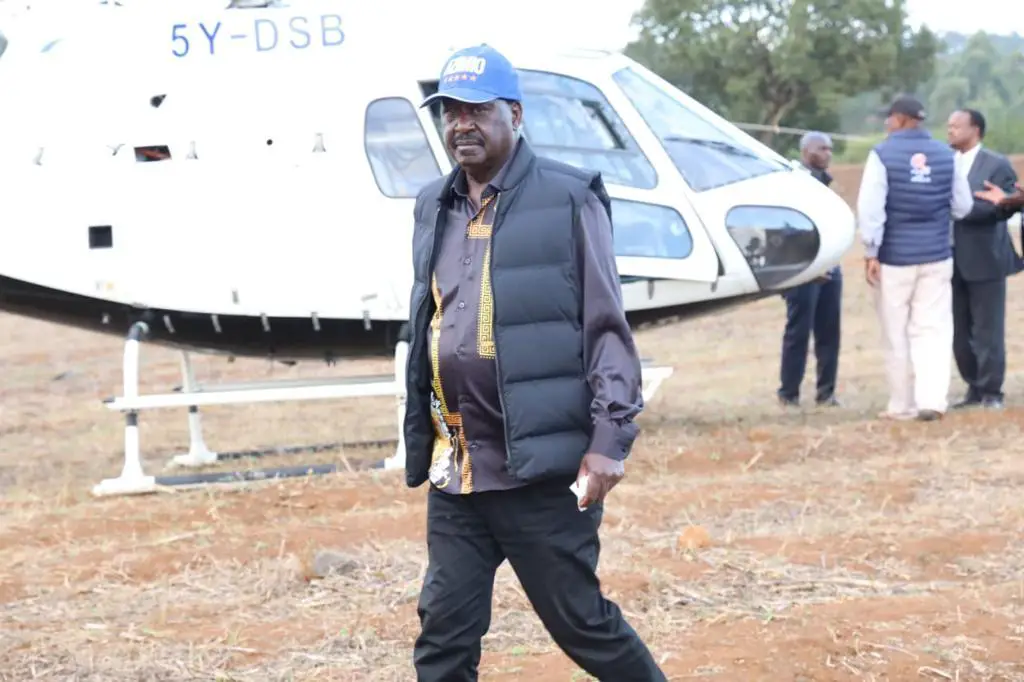 Raila Odinga's chopper. He hopes to succeed President Uhuru Kenyatta. www.theexchange.africa.