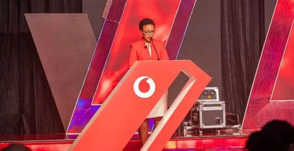 Hilda Bujiku speaks during the launch of Vodacom 5G technology