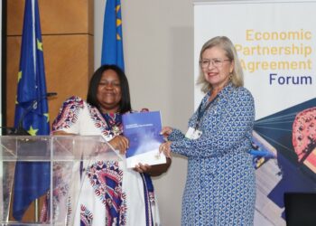 EU Ambassador to Namibia Sinikka Antila and Namibian minister of industrialisation and trade, Lucia Iipumbu, at the Economic Partnership Agreement (EPA) Trade Forum between Namibia and the EU. [Photo/ The Brief]