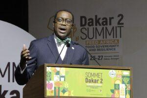 Akinwumi Adesina, president of the African Development Bank, speaks at the Dakar summit under the theme "Feed Africa", which is hosted by the African Development Bank and the African Union Commission in Dakar, Senegal January 25, 2023. www.theexchange.africa