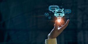 Hand touching digital chat bot for provide access to information and data in online network, robot application and global connection, AI, Artificial intelligence, innovation and technology. www.theexchange.africa