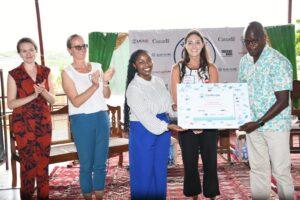60 Kenyan innovators selected for $70,000 Mombasa Plastics Prize "From left to right: Gabriella Kisoi of Challenge Works and Anna Ghnouly, Environment Officer, USAID Kenya & East Africa Environment Office, hand over a certificate of recognition to H.E. Francis Foleni Thoya, Deputy Governor and CEC for Environment and Solid Waste, as he launches the finalist phase of the Mombasa Plastics Prize. The Prize, backed by USAID and the Government of Canada, and run by Challenge Works, aims to inspire young innovators to tackle marine plastic waste within the county. Also in attendance, looking on, Naomi Whitbourn of Challenge Works and Aurelia Micko, Director of USAID Kenya & East Africa Environment Office