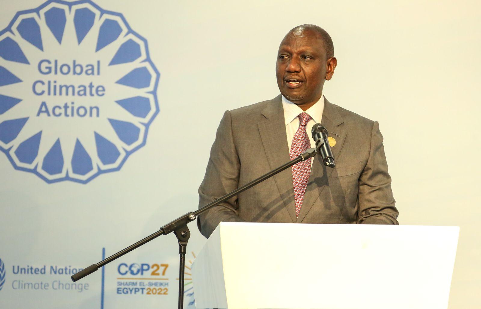 President Ruto addressing on climate financing at COP 27 in Egypt